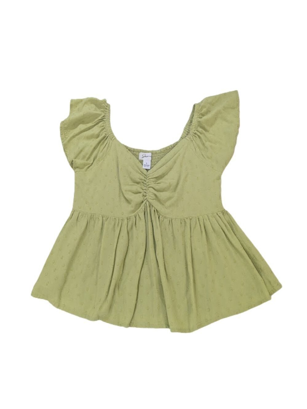 Japna Romantic Cottagecore Babydoll Top | Lime Green Swiss Dot | Soft Feminine L